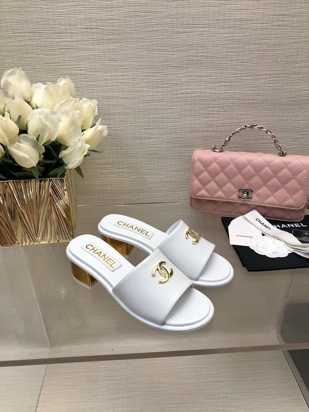 CC 25C Mid Heel Mule White   Calfskin 212954