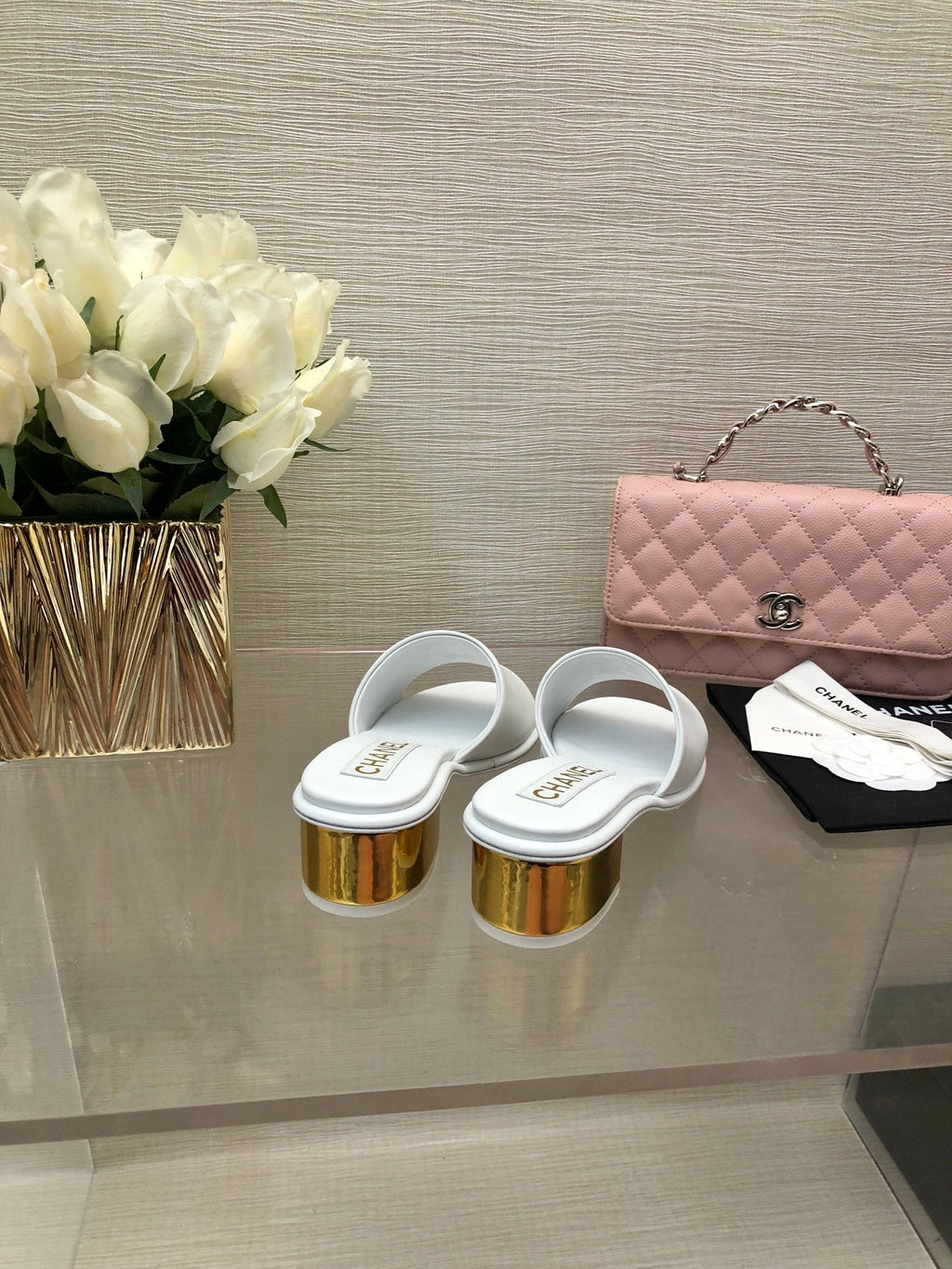 CC 25C Mid Heel Mule White   Calfskin 212954