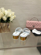 CC 25C Mid Heel Mule White   Calfskin 212954