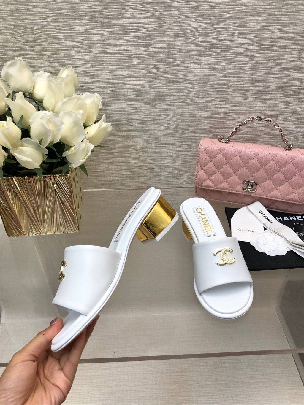 CC 25C Mid Heel Mule White   Calfskin 212954