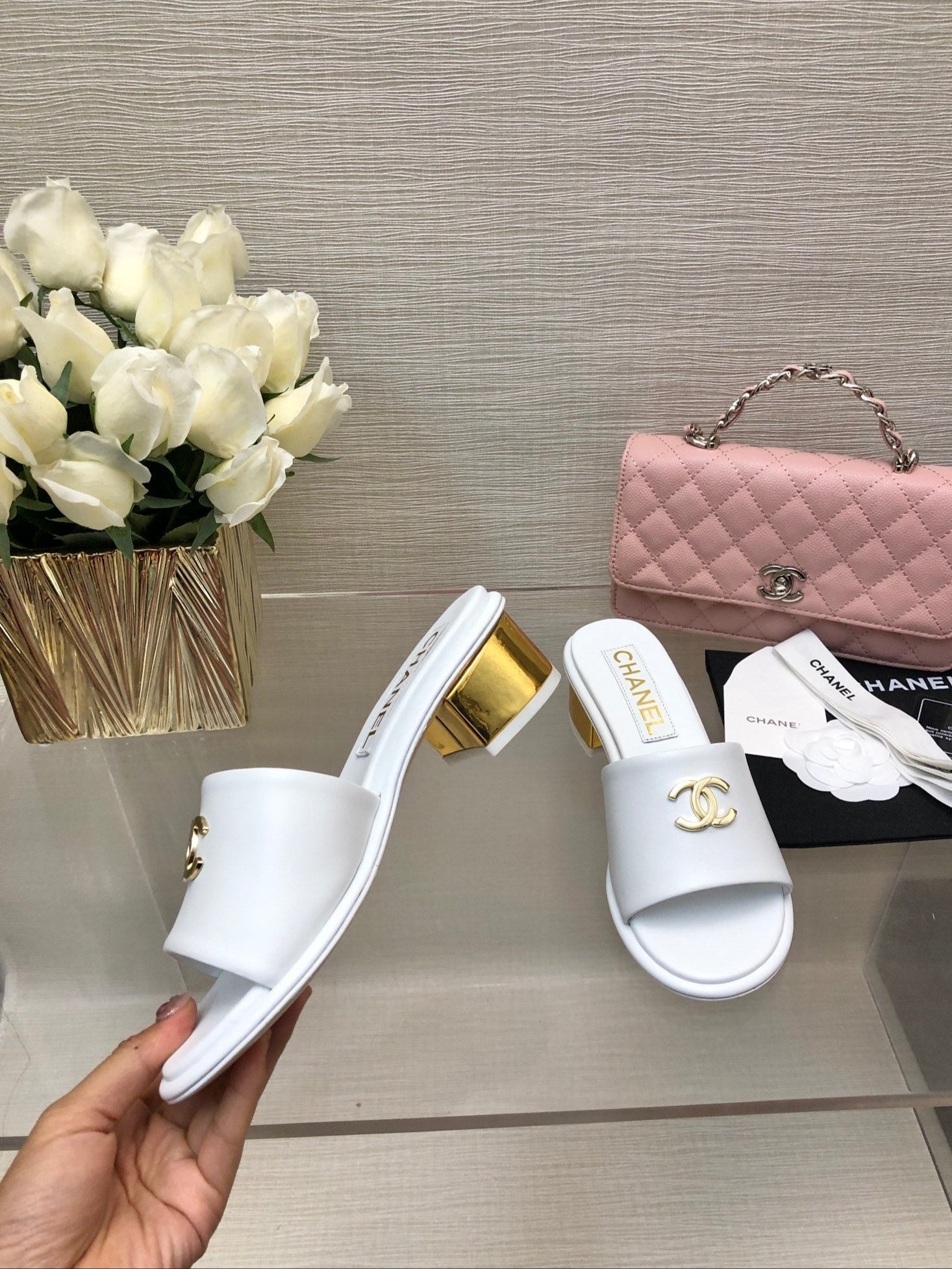 CC 25C Mid Heel Mule White   Calfskin 212954
