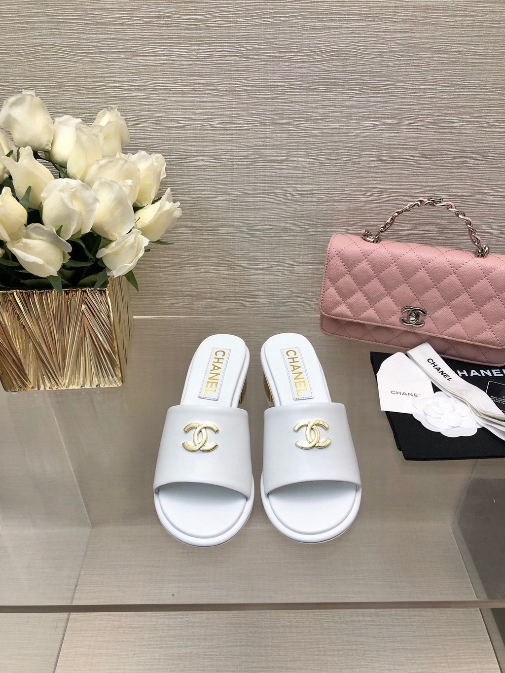CC 25C Mid Heel Mule White   Calfskin 212954