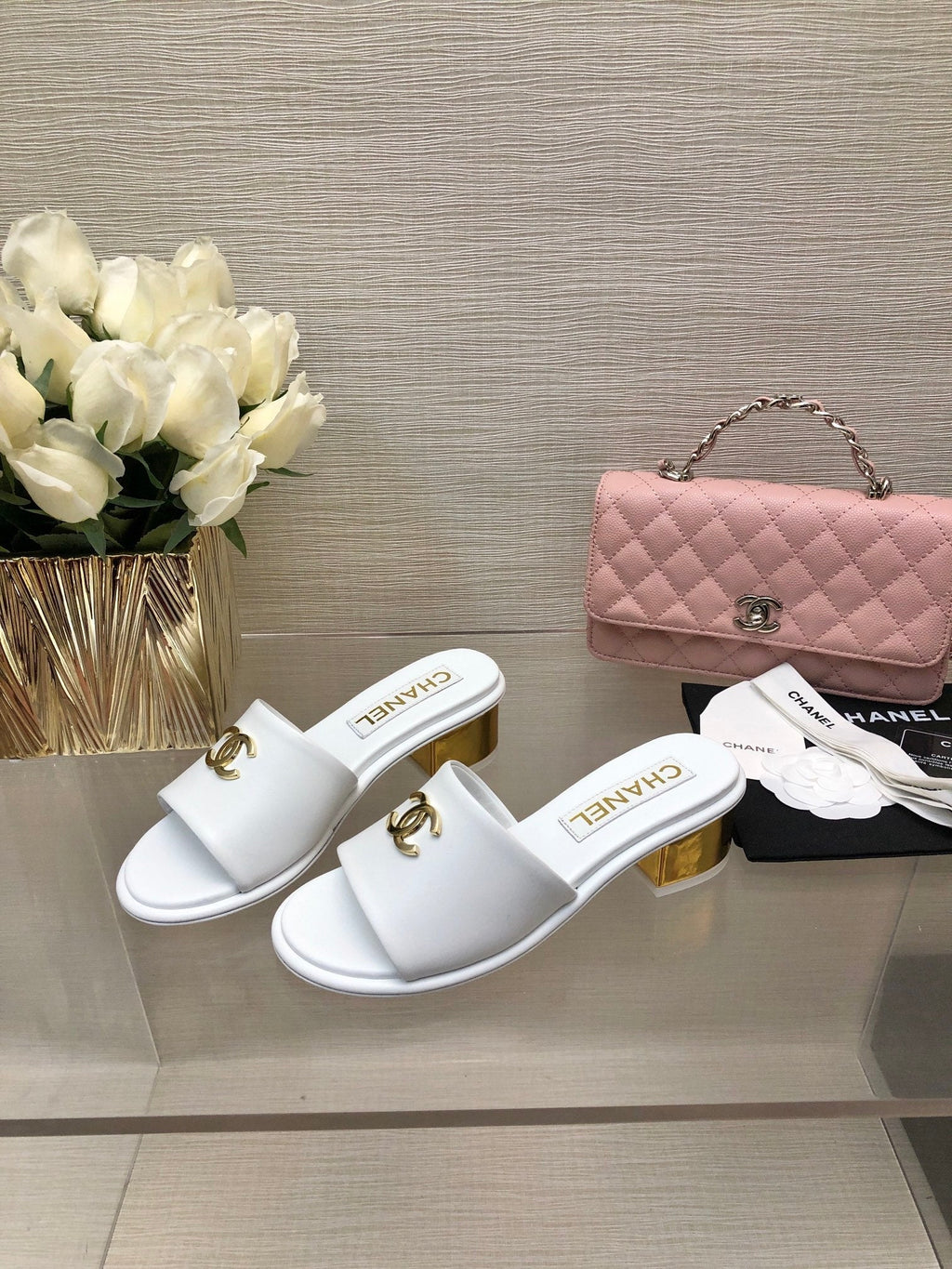 CC 25C Mid Heel Mule White   Calfskin 212954