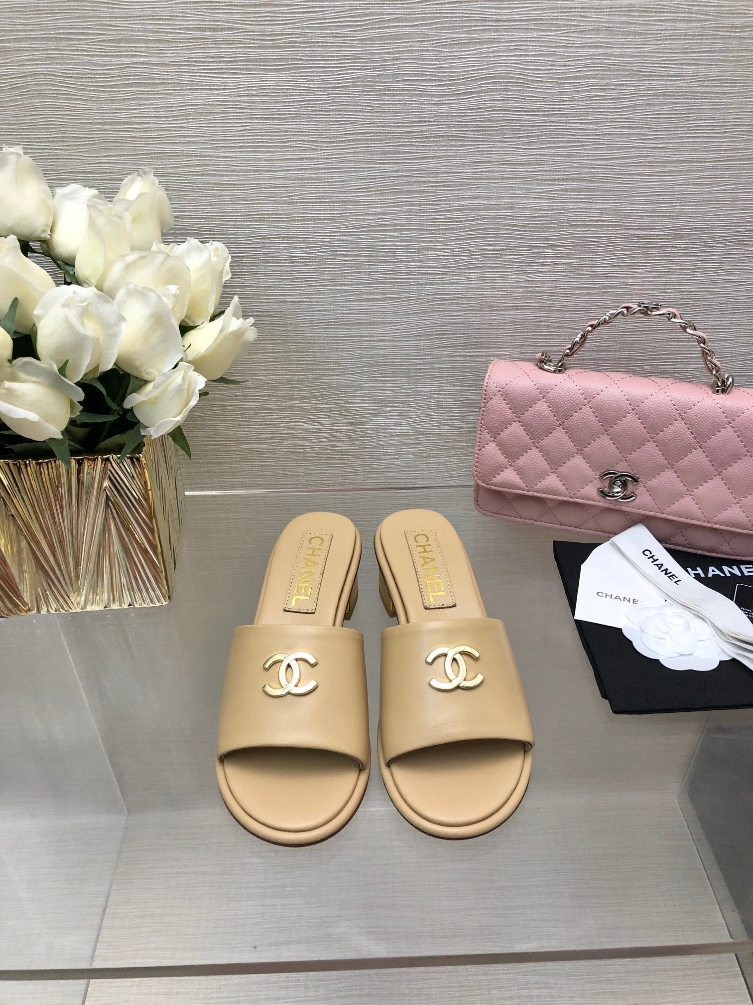 CC 25C Mid Heel Mule Cream   Calfskin 212955