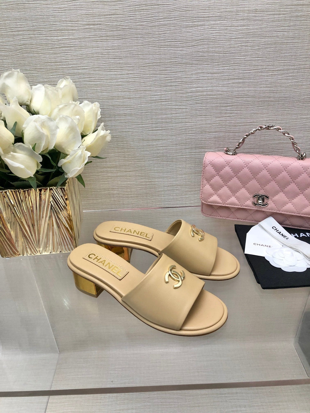 CC 25C Mid Heel Mule Cream   Calfskin 212955
