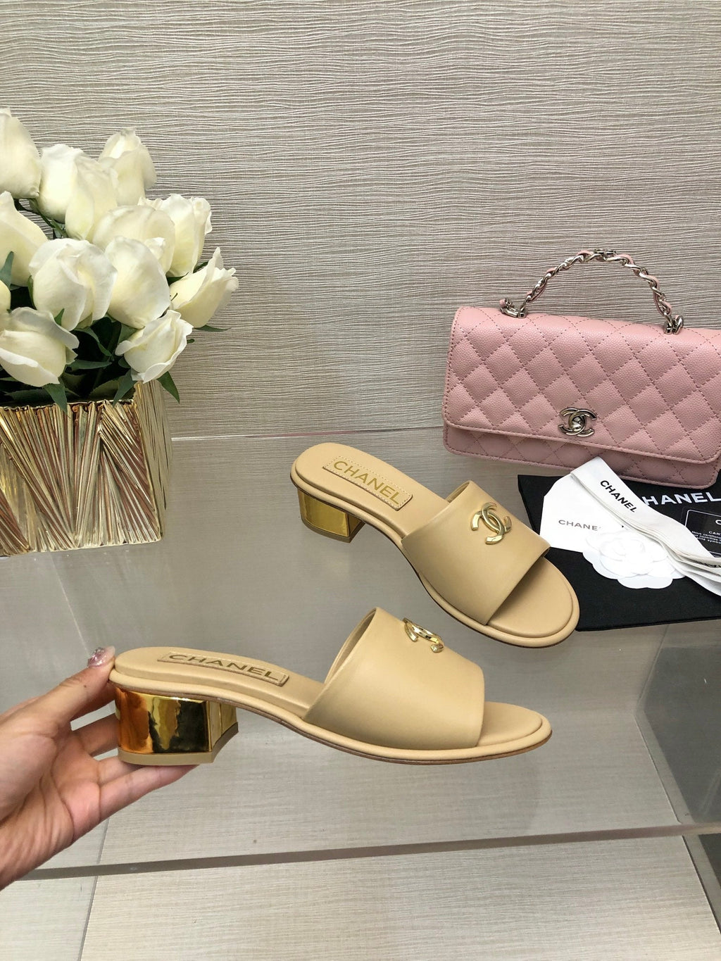 CC 25C Mid Heel Mule Cream   Calfskin 212955