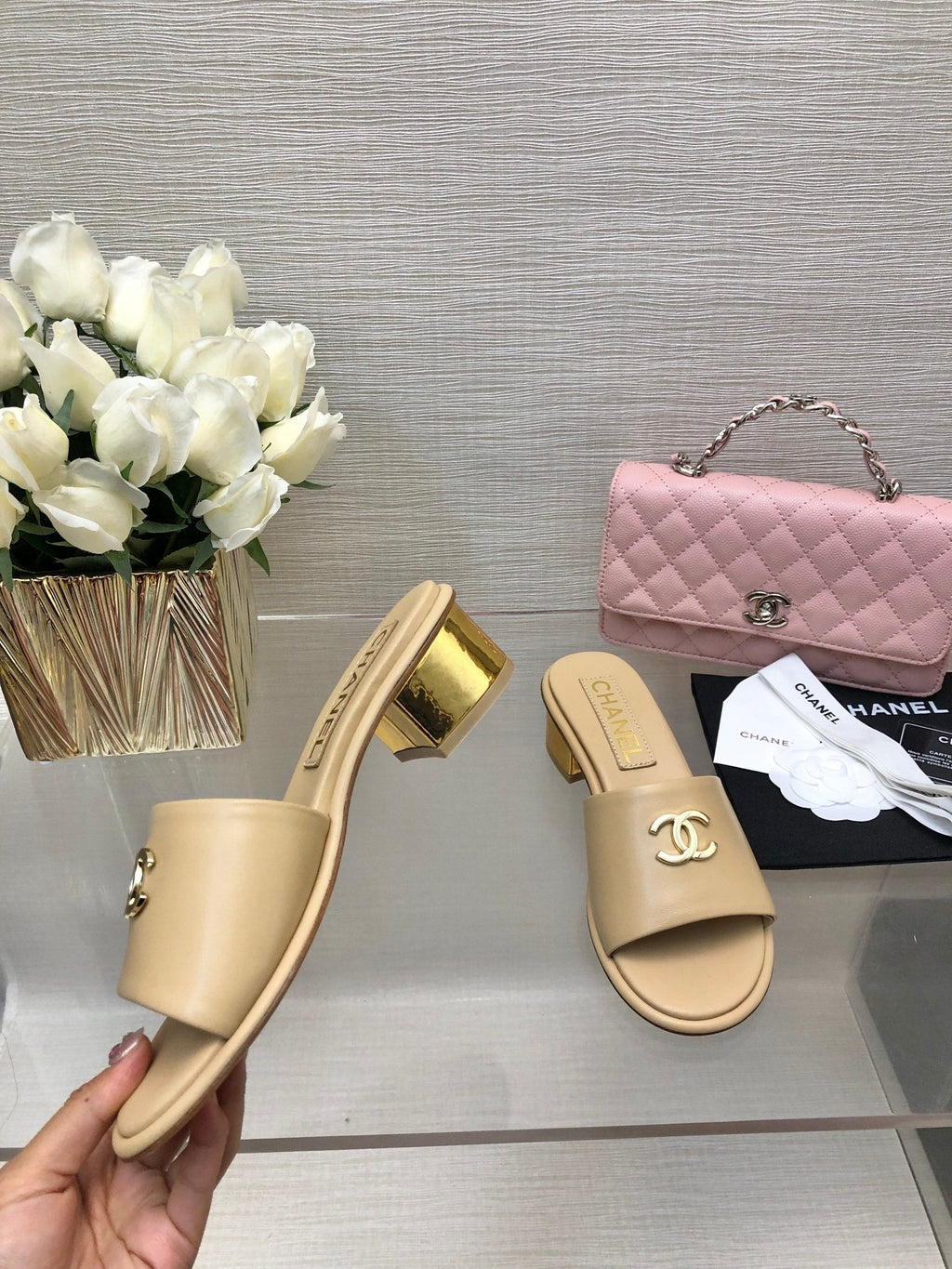 CC 25C Mid Heel Mule Cream   Calfskin 212955