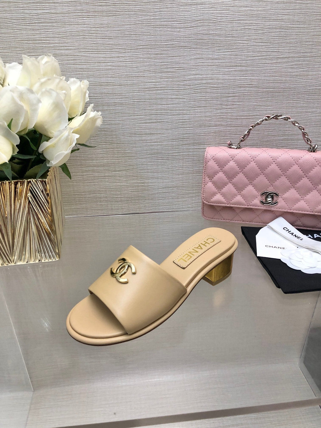 CC 25C Mid Heel Mule Cream   Calfskin 212955