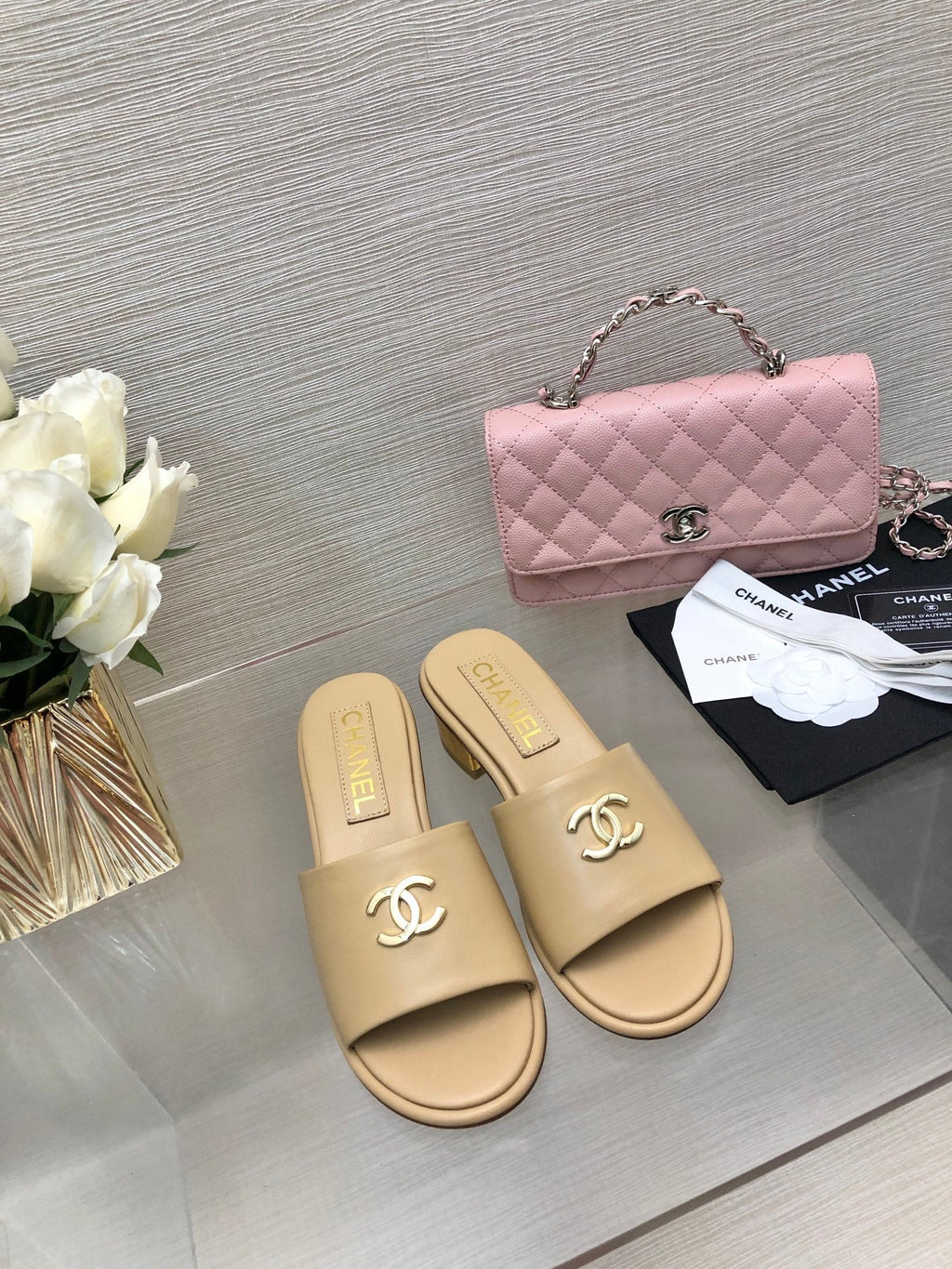CC 25C Mid Heel Mule Cream   Calfskin 212955