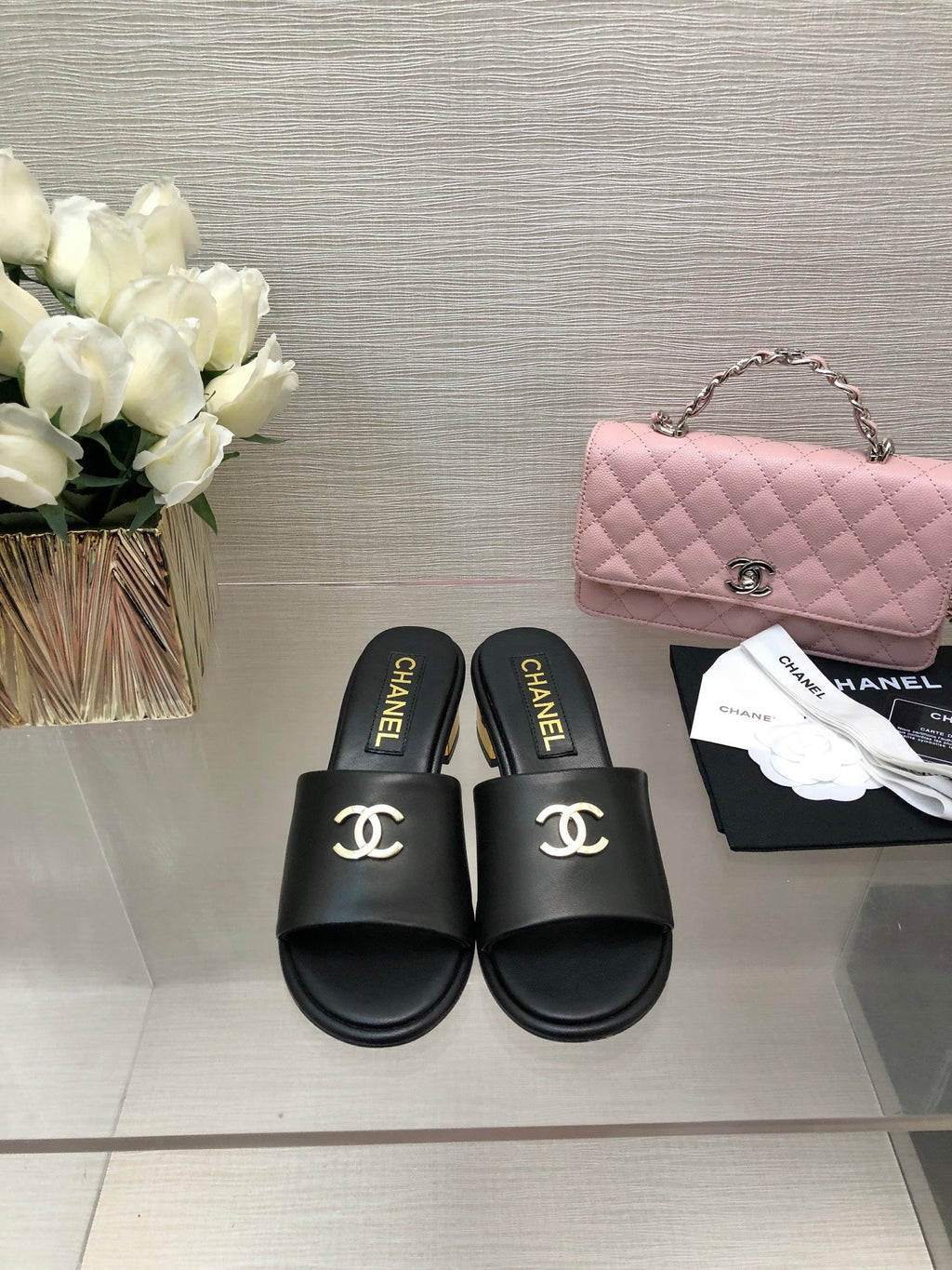 CC 25C Mid Heel Mule Black   Calfskin 212956