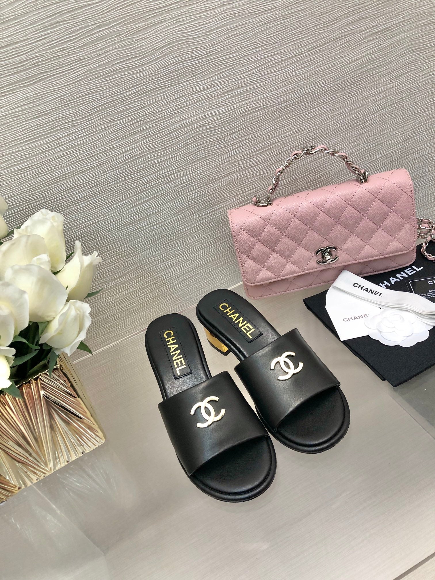 CC 25C Mid Heel Mule Black   Calfskin 212956