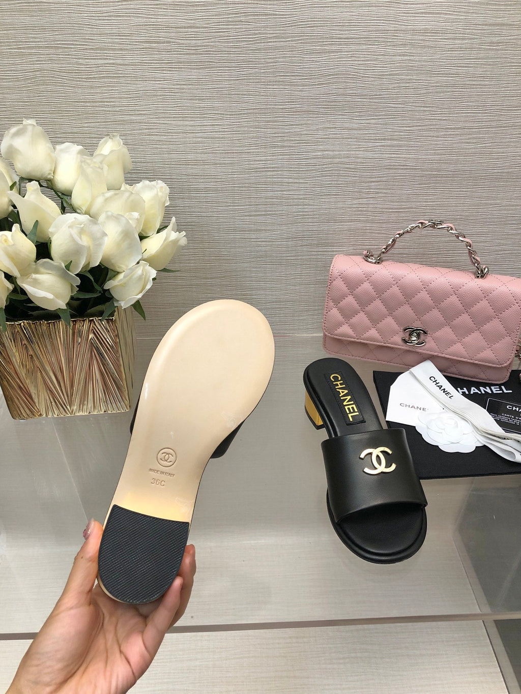 CC 25C Mid Heel Mule Black   Calfskin 212956