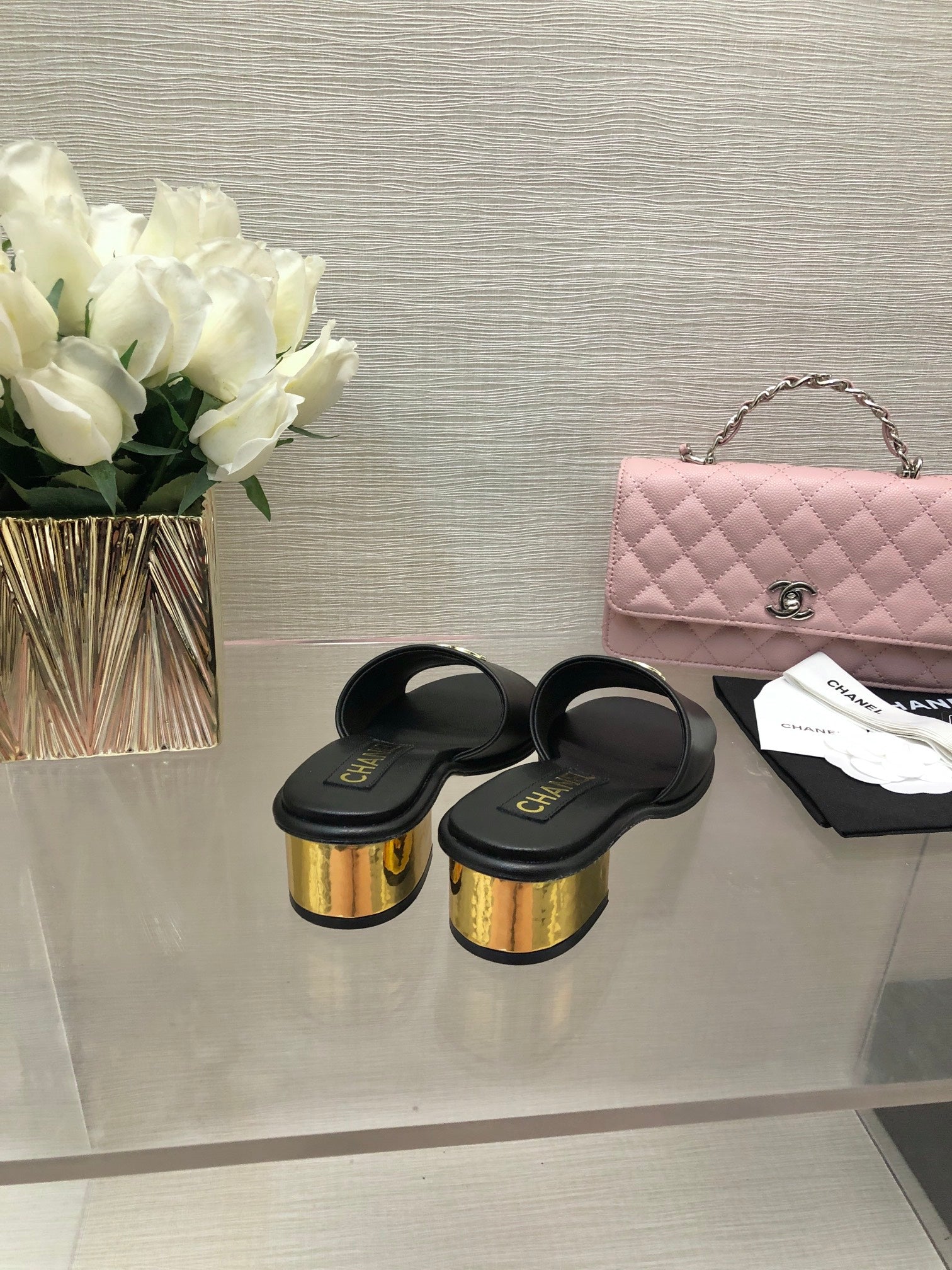 CC 25C Mid Heel Mule Black   Calfskin 212956