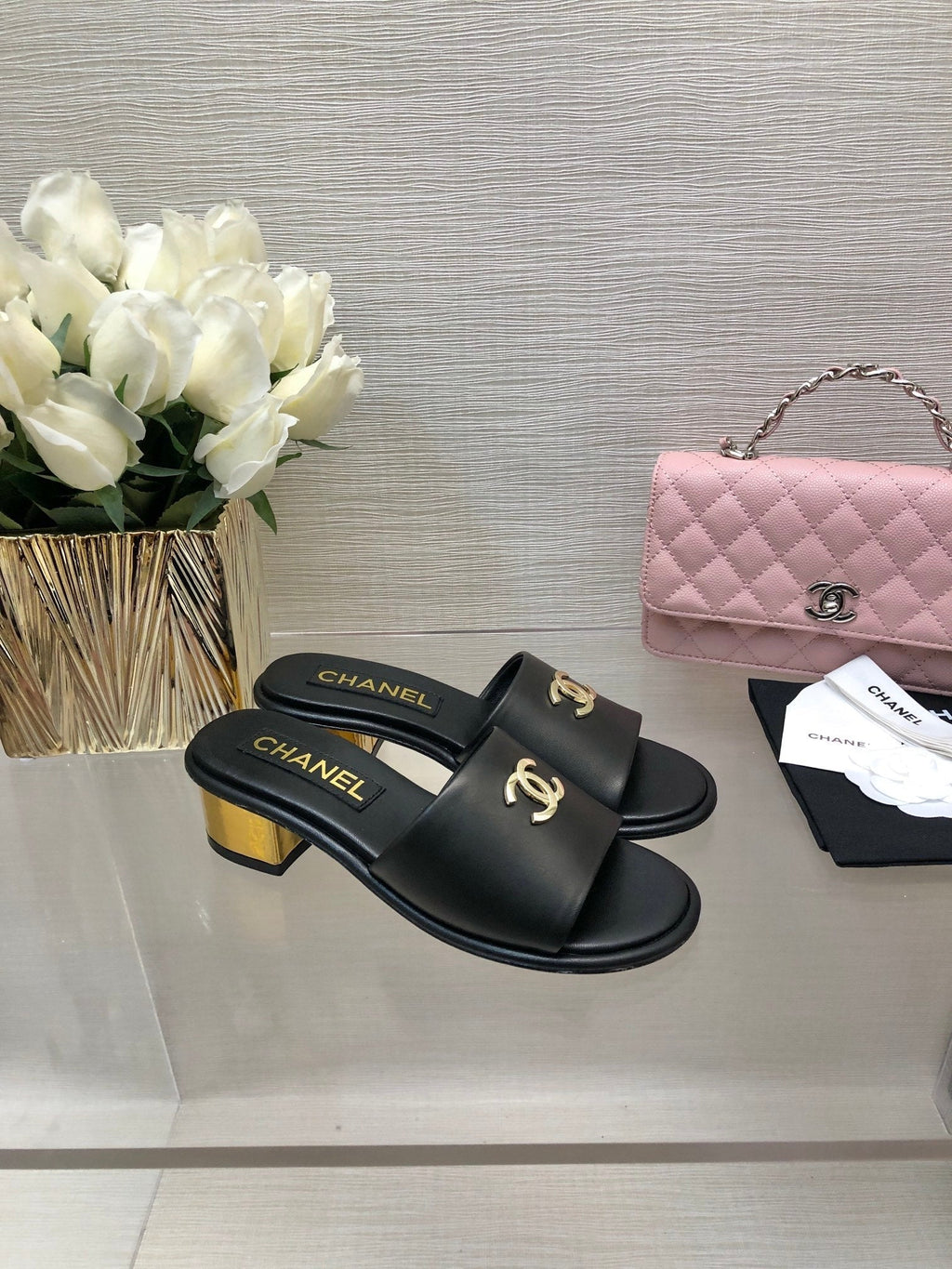 CC 25C Mid Heel Mule Black   Calfskin 212956