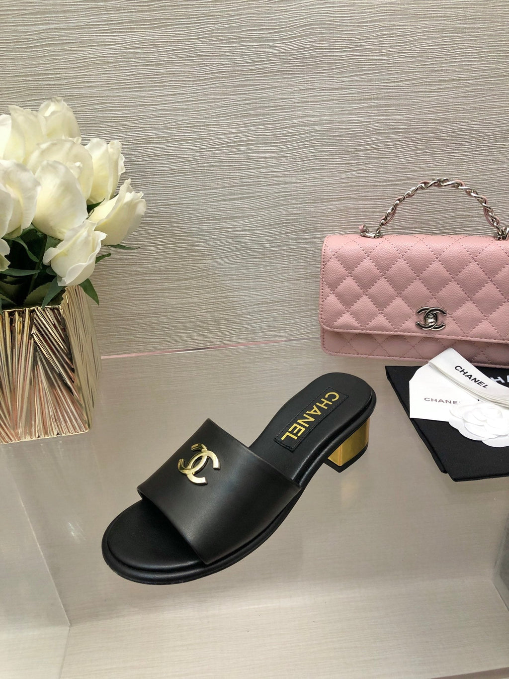 CC 25C Mid Heel Mule Black   Calfskin 212956