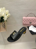 CC 25C Mid Heel Mule Black   Calfskin 212956