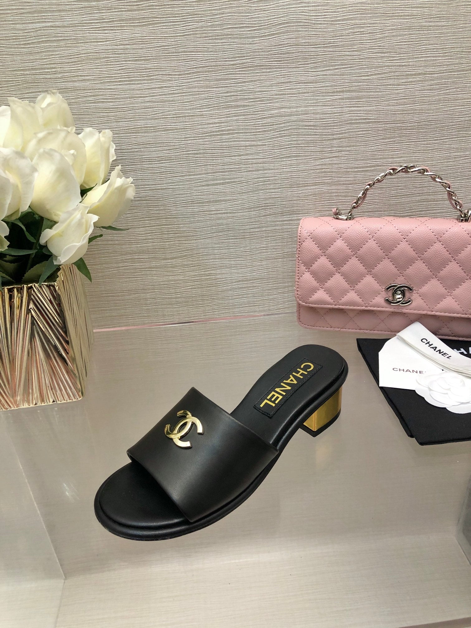 CC 25C Mid Heel Mule Black   Calfskin 212956