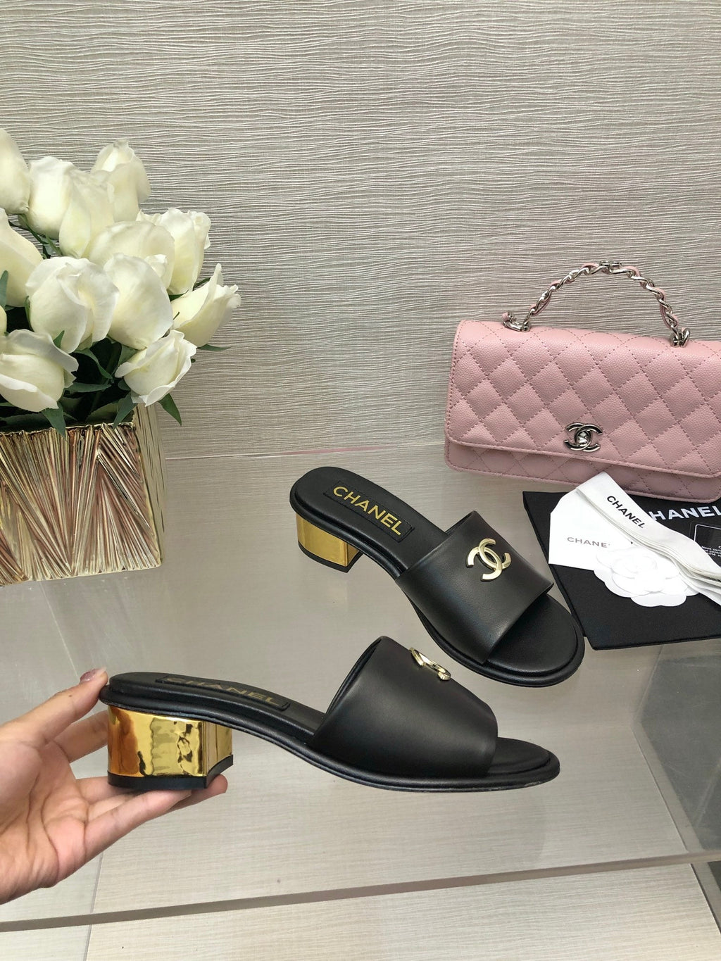 CC 25C Mid Heel Mule Black   Calfskin 212956