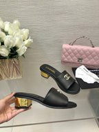 CC 25C Mid Heel Mule Black   Calfskin 212956
