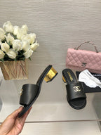 CC 25C Mid Heel Mule Black   Calfskin 212956