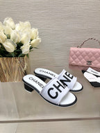 CC 25C Mid Heel Mule White Fabric Material 212959