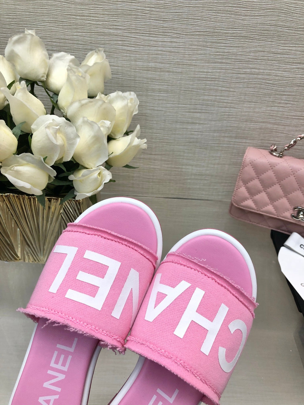 CC 25C Mid Heel Mule Pink Fabric Material 212962