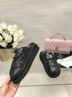 CC TURNLOCK FLAP MULES BLACK LAMBSKIN