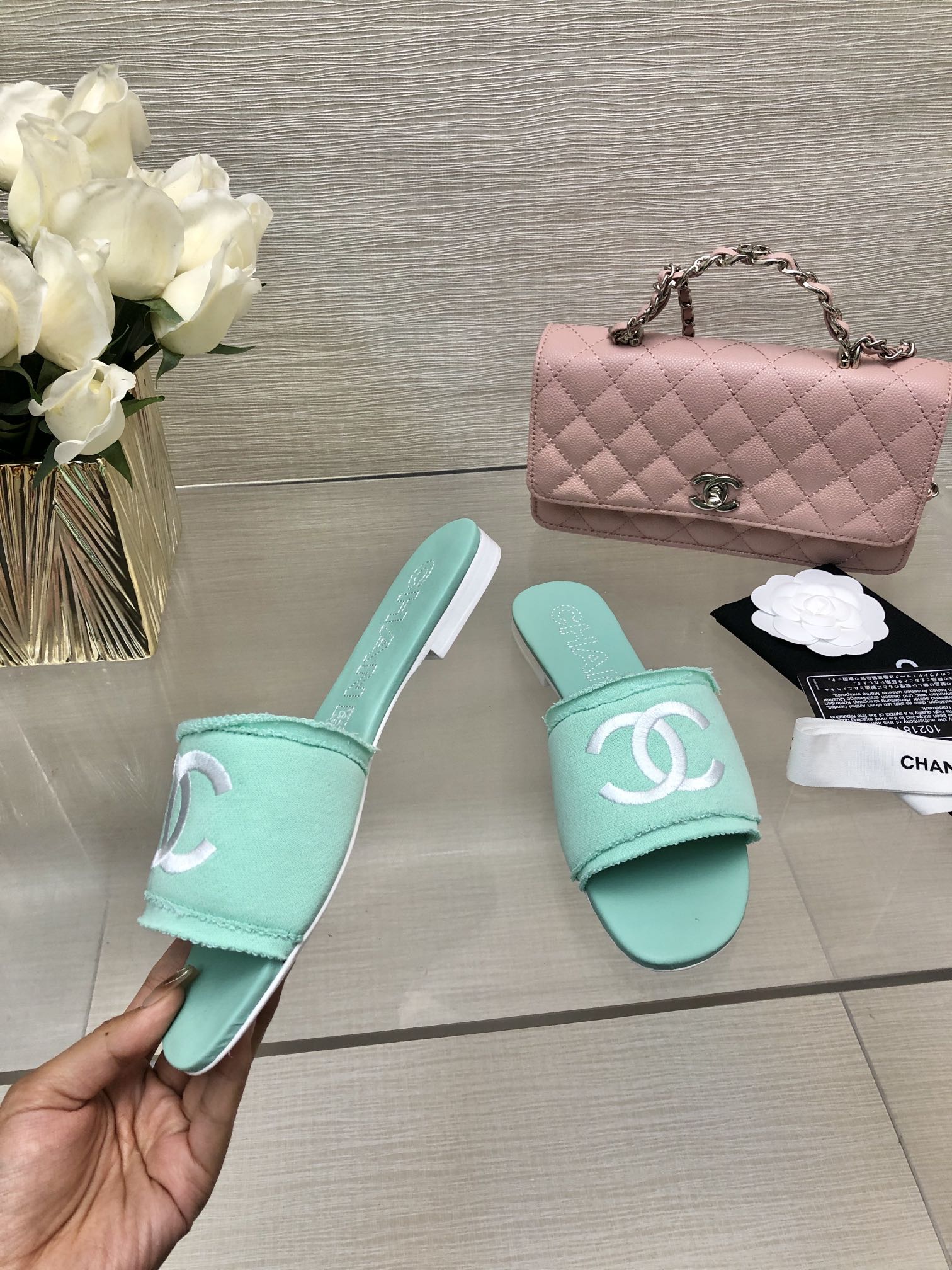 CC 25C Slippers Turquoise Fabric Material 212963