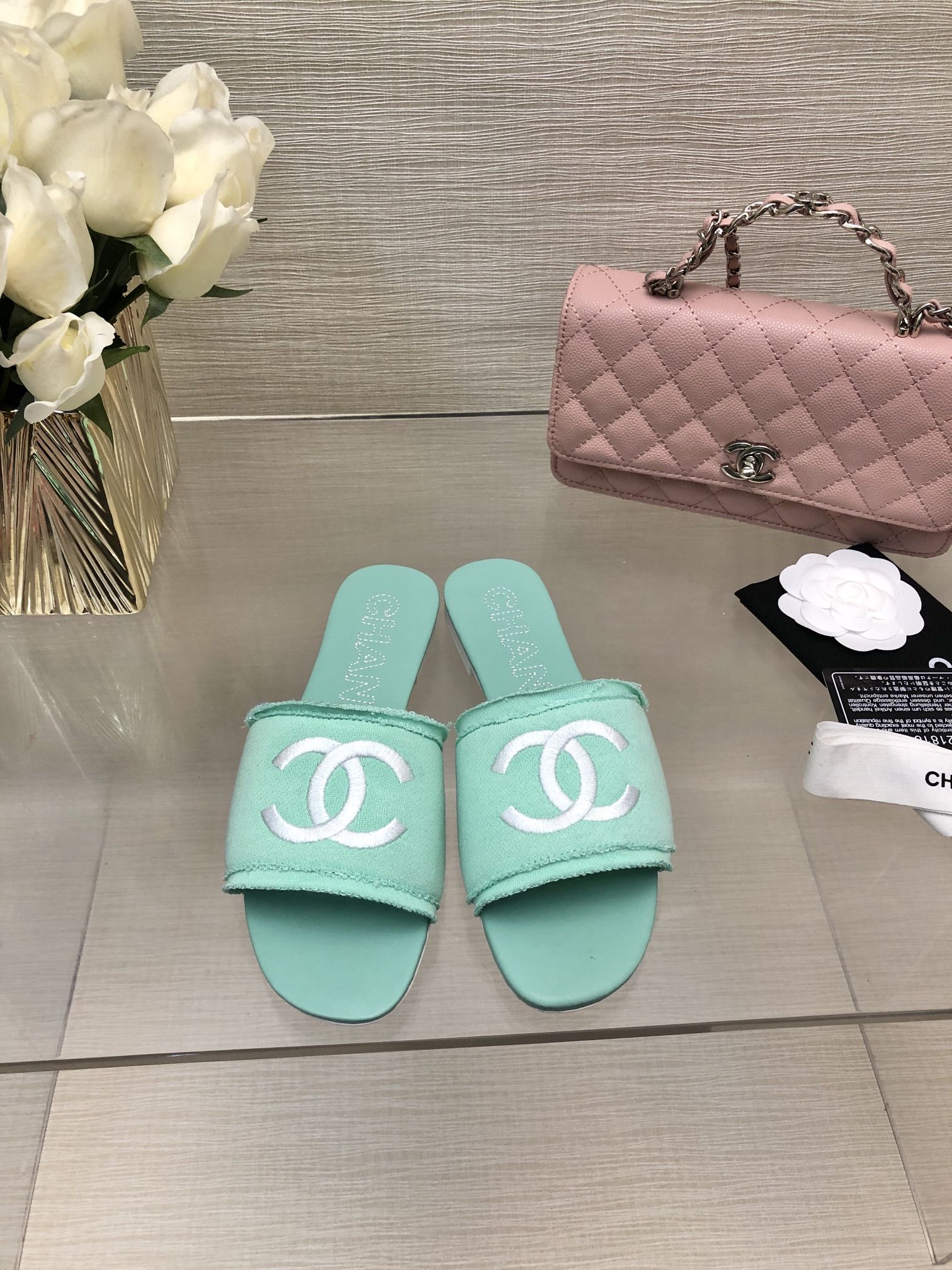 CC 25C Slippers Turquoise Fabric Material 212963