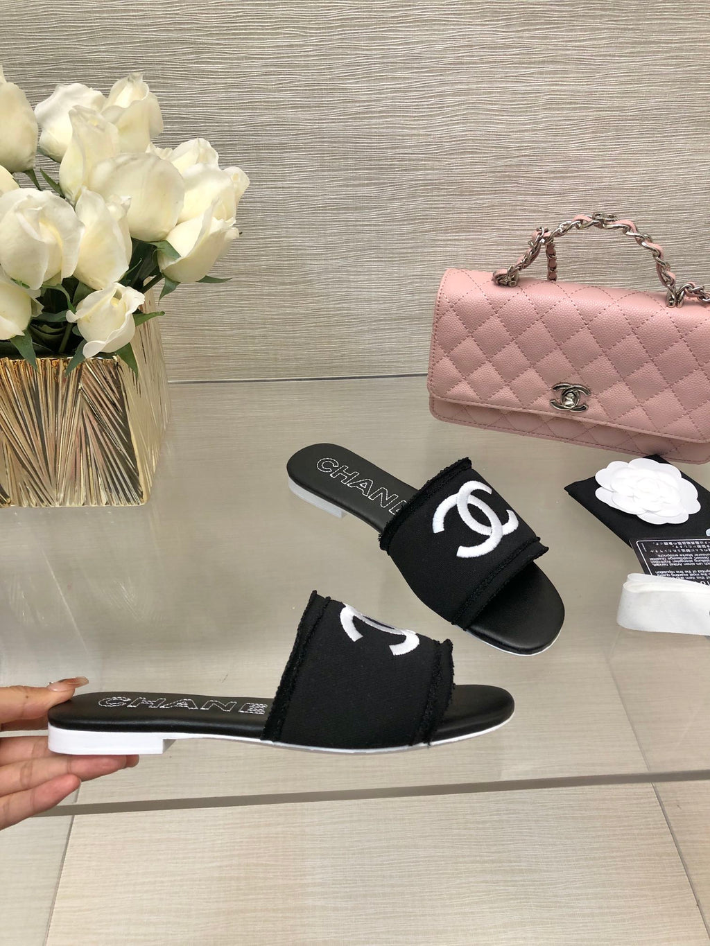 CC 25C Slippers Black Fabric Material 212964