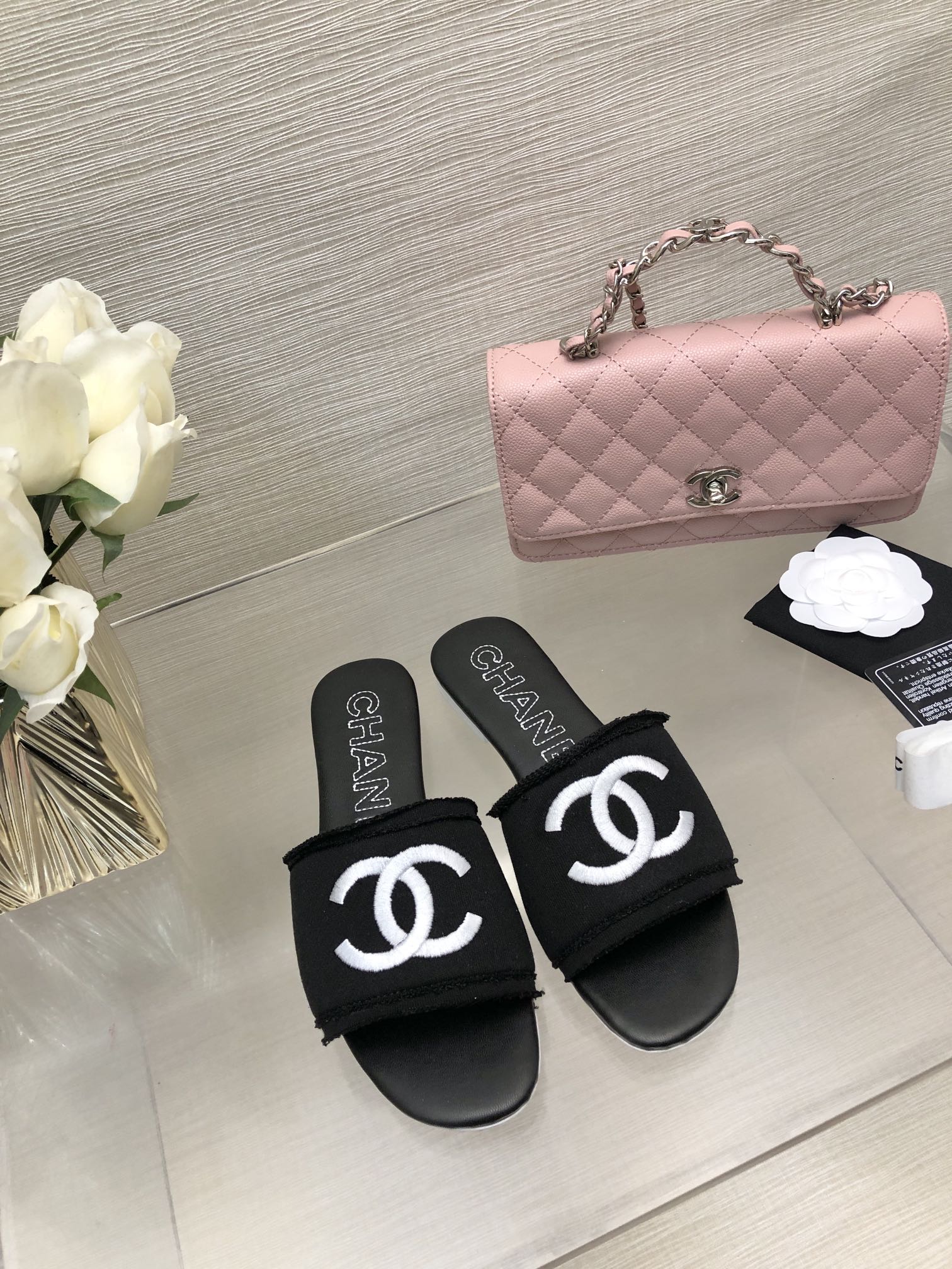 CC 25C Slippers Black Fabric Material 212964