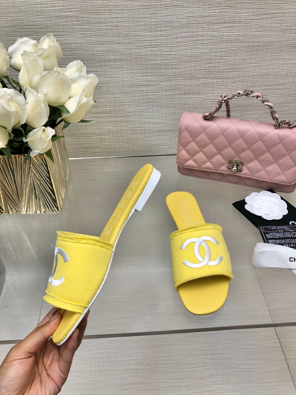 CC 25C Slippers Yellow Fabric Material 212965