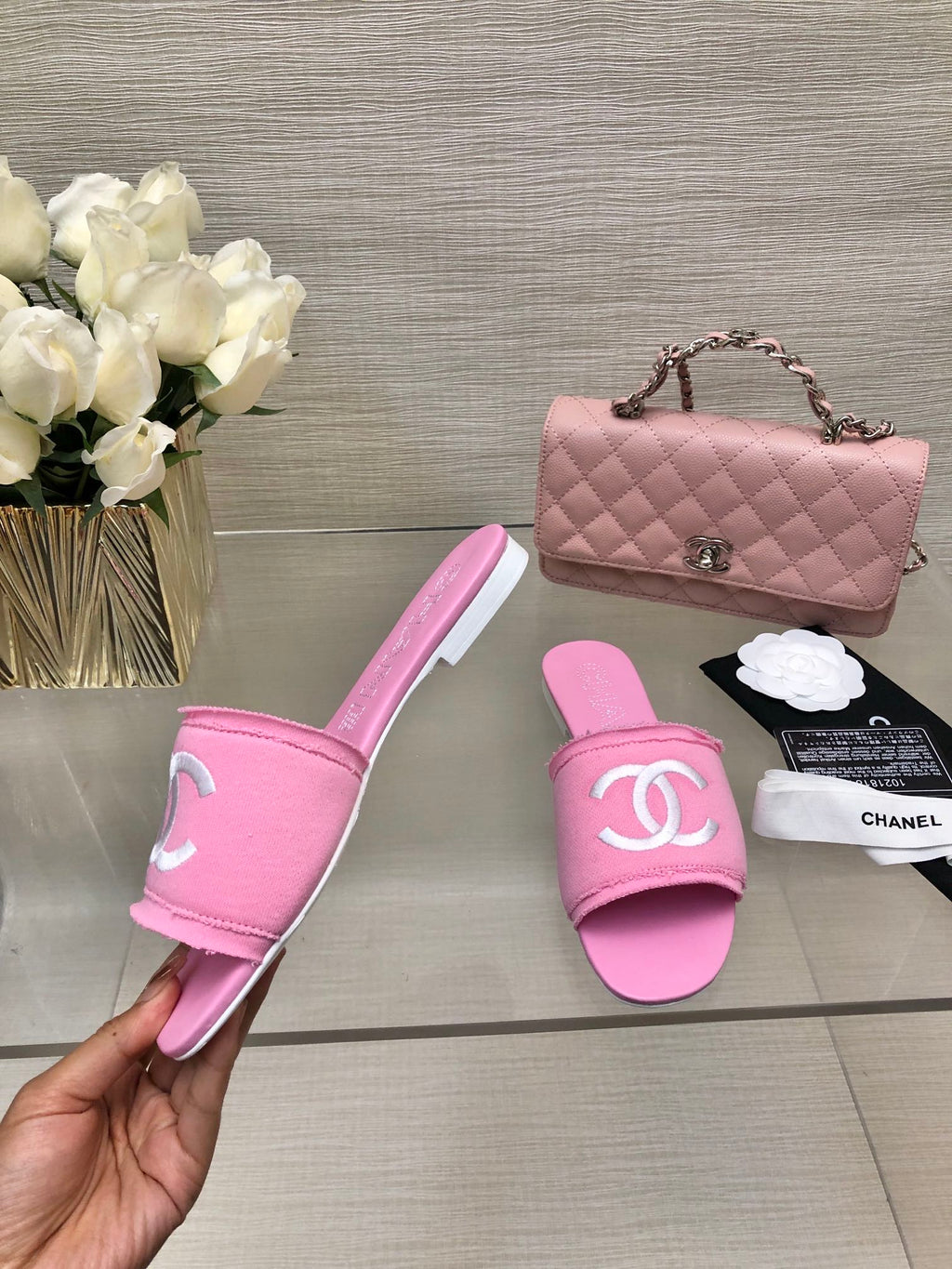 CC 25C Slippers Pink Fabric Material 212967