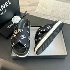 cc cross sandal mule black lambskin multi logo