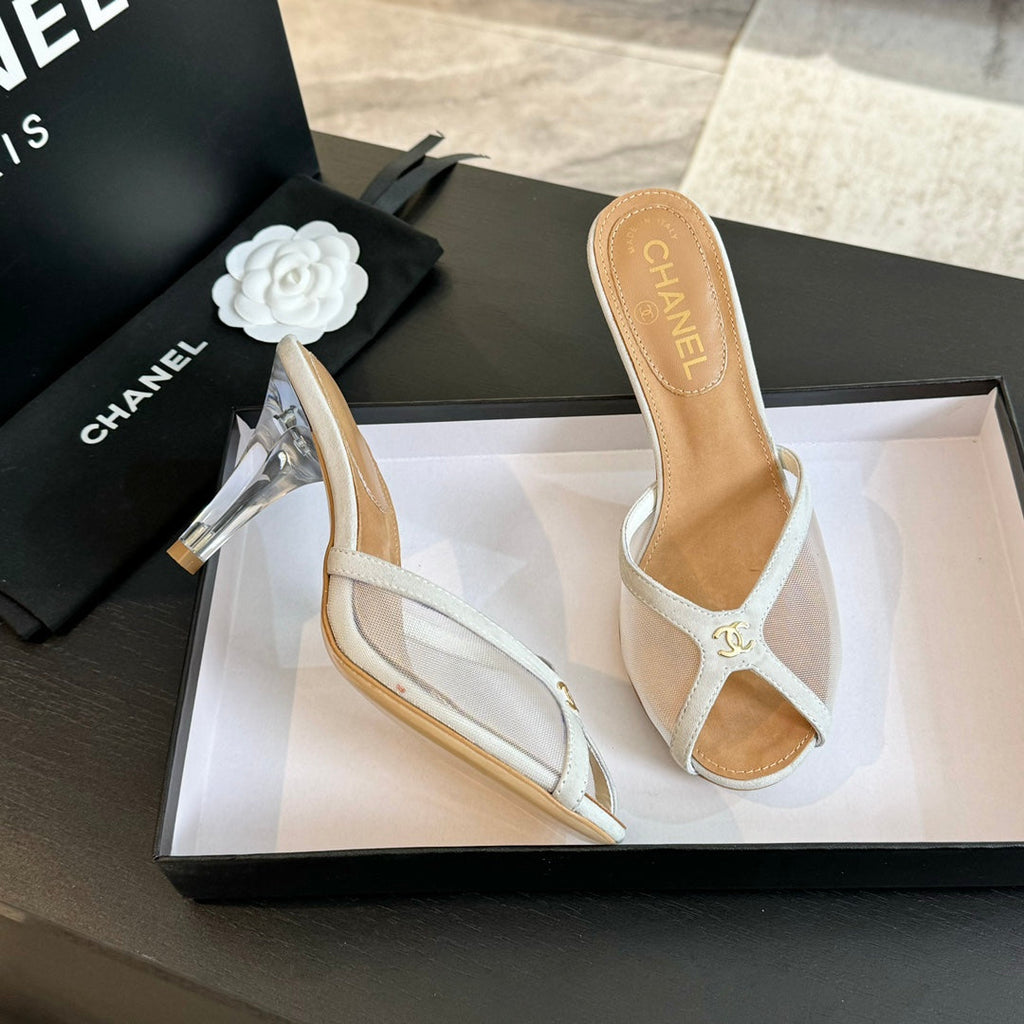 CC 26s Sandal 7cm White Mesh Lambskin 700614