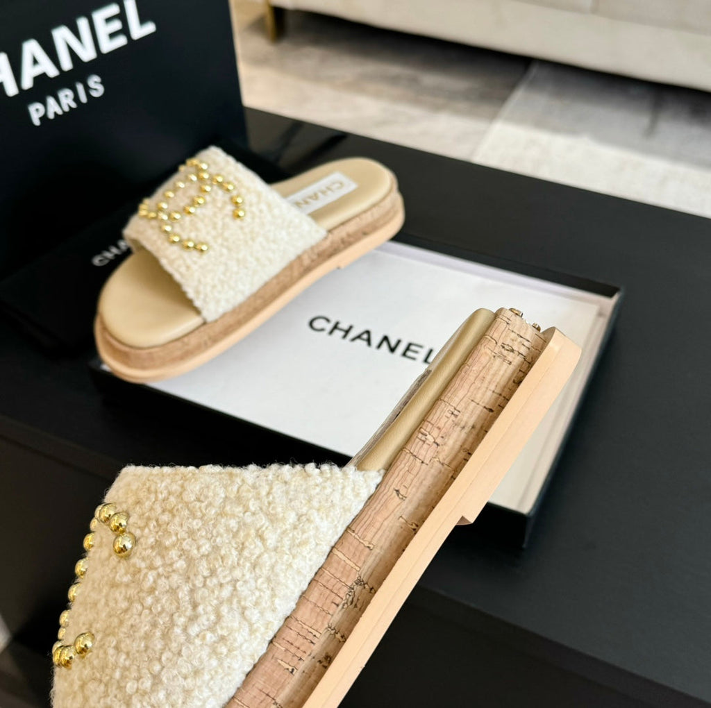 CC 25C Slippers Cream Satin Fabric 212978