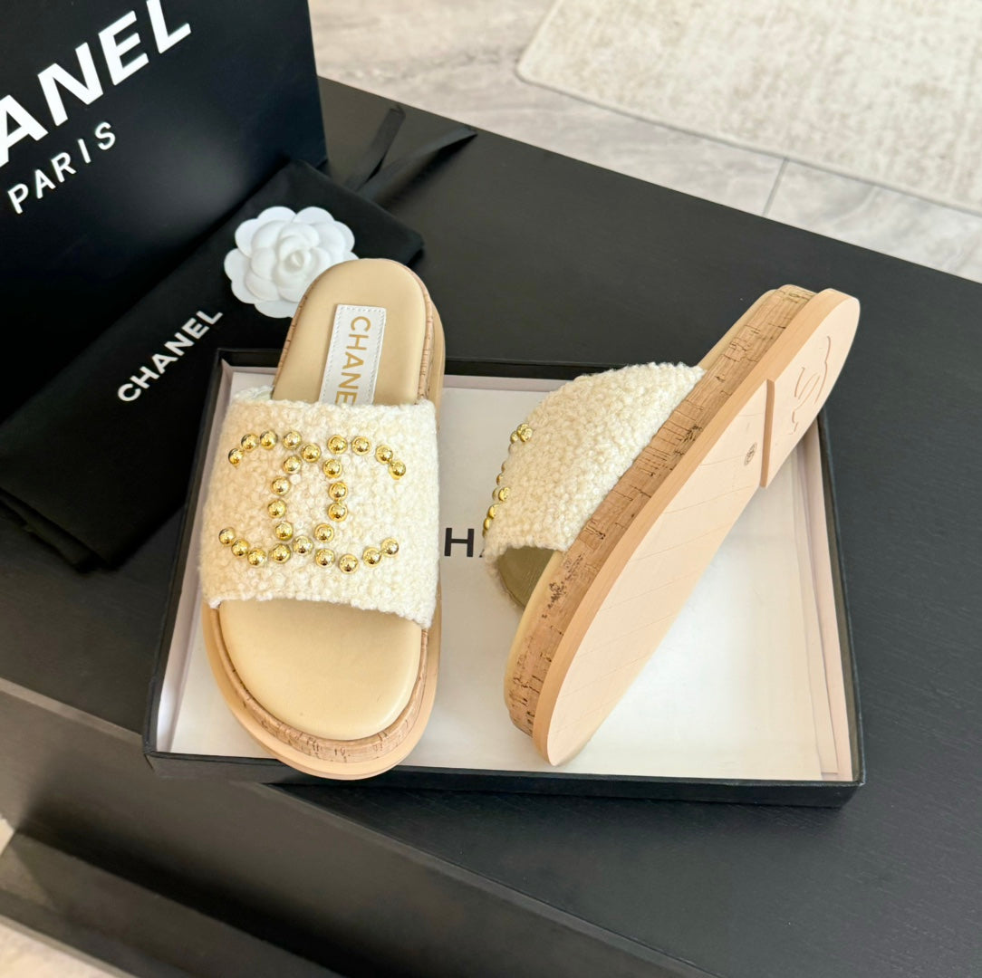 CC 25C Slippers Cream Satin Fabric 212978