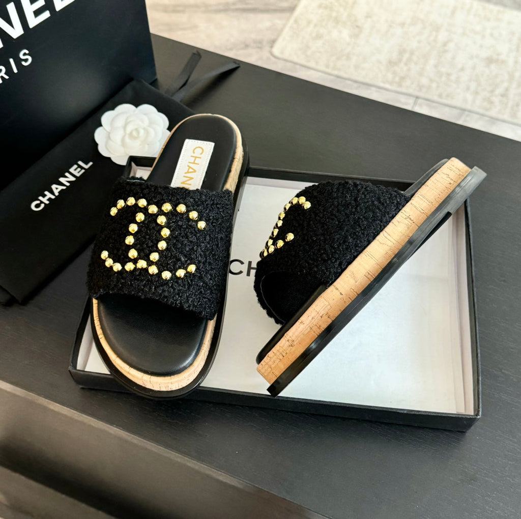 CC 25C Slippers Black Satin Fabric 212979