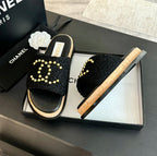 CC 25C Slippers Black Satin Fabric 212979
