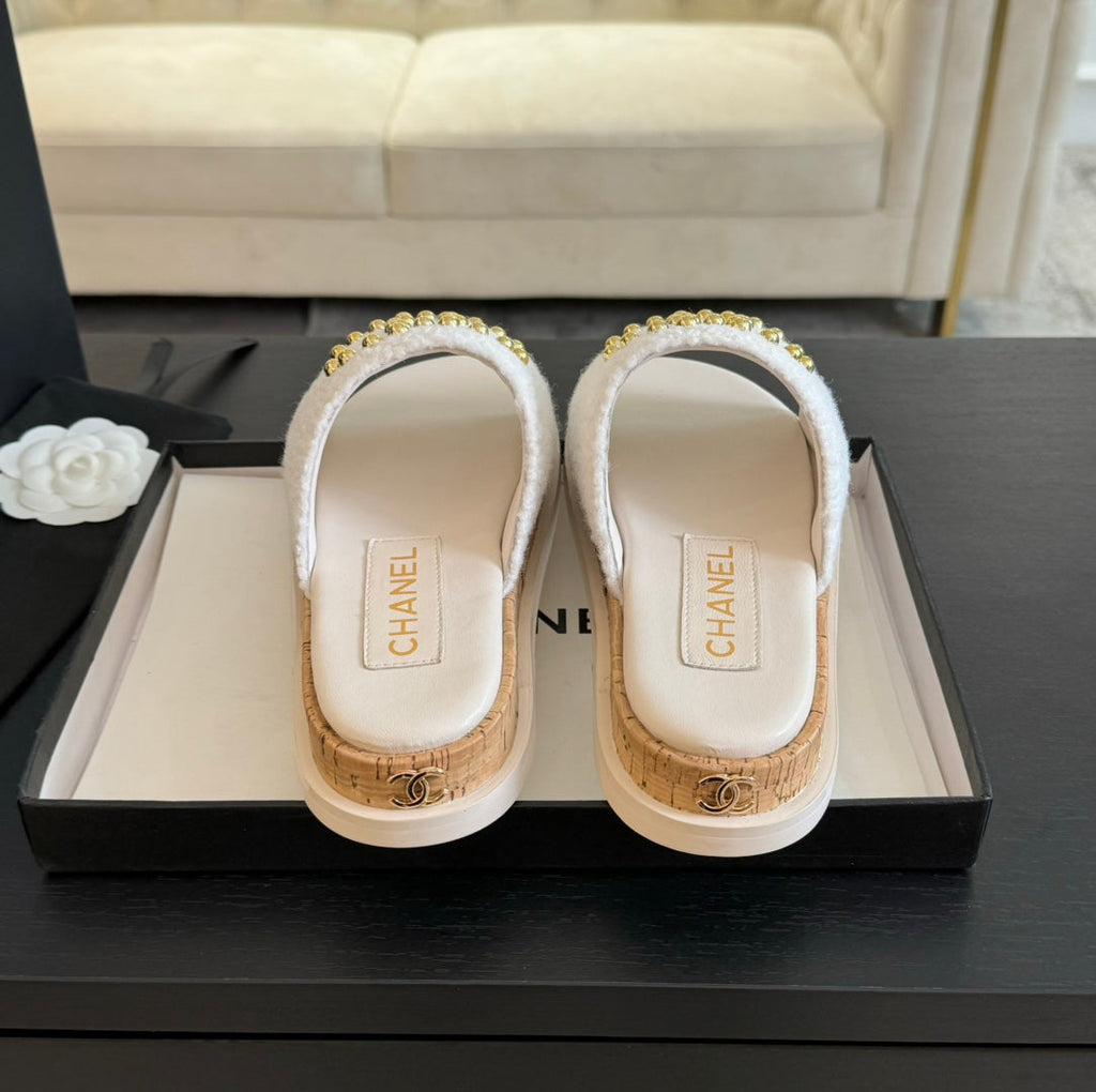 CC 25C Slippers White Satin Fabric 212980