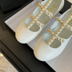 MARY JANES SHOES WHITE GOATSKIN WITH FAUX PEARL