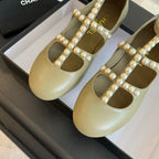 MARY JANES SHOES EICRU BEIGE GOATSKIN WITH FAUX PEARL