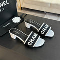 mule sandal 45 black white fabric embroidery
