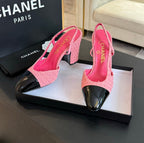 slingbacks 95 pink tweed black patent calfskin