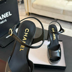 HIGH HEEL PLATFORM SANDALS IN BLACK CALFSKIN