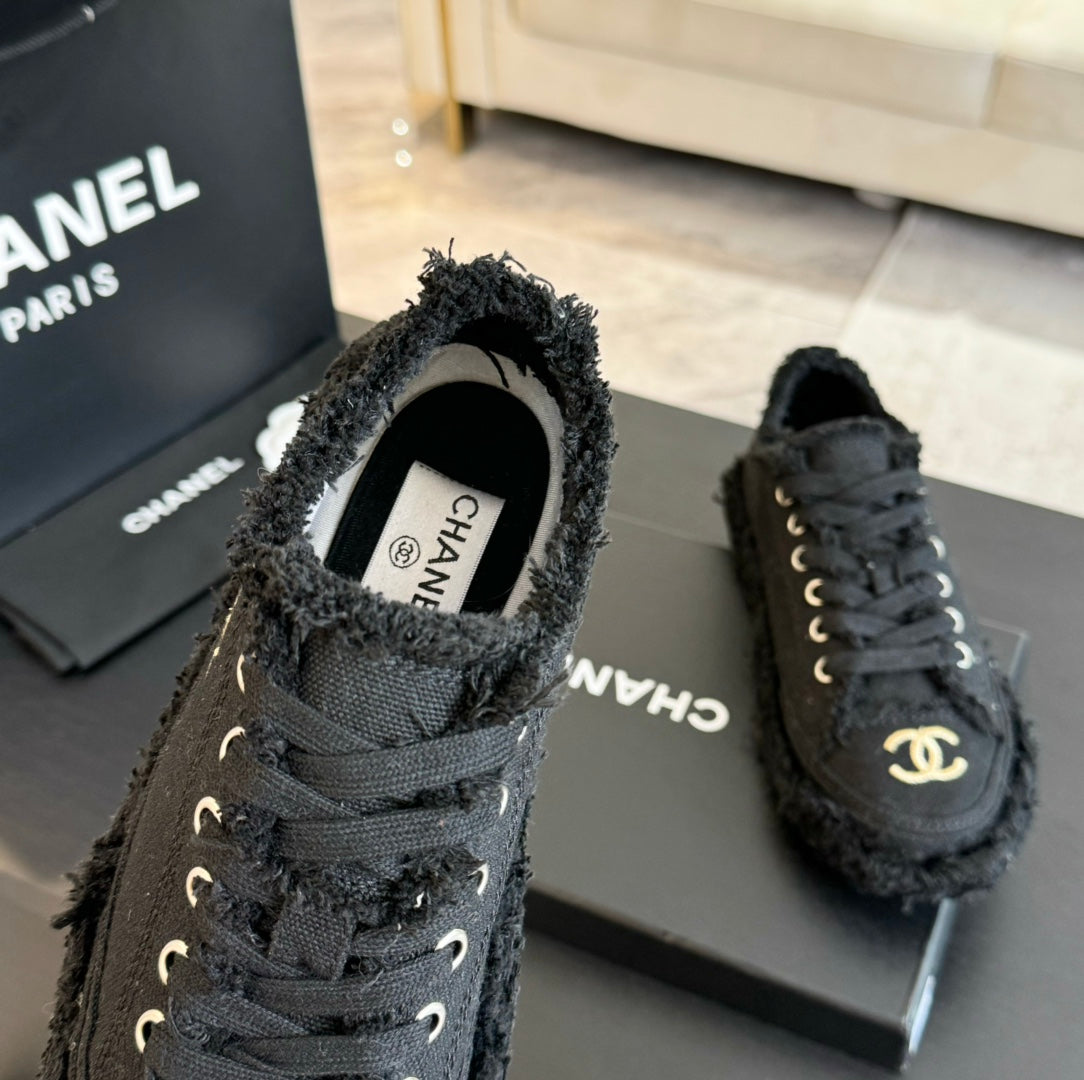 cc low sneaker black denim embroidery canvas