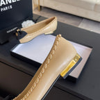 BALLET FLAT BEIGE CREAM CALFSKIN AND FABRIC