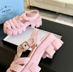 PRA MONOLITH CROCHET CAGE SANDALS LIGHT PINK LAMBSKIN