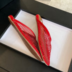 flat mule fishnet red lambskin