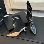 CC Ankle Boots Black Chain Wool And Lambskin